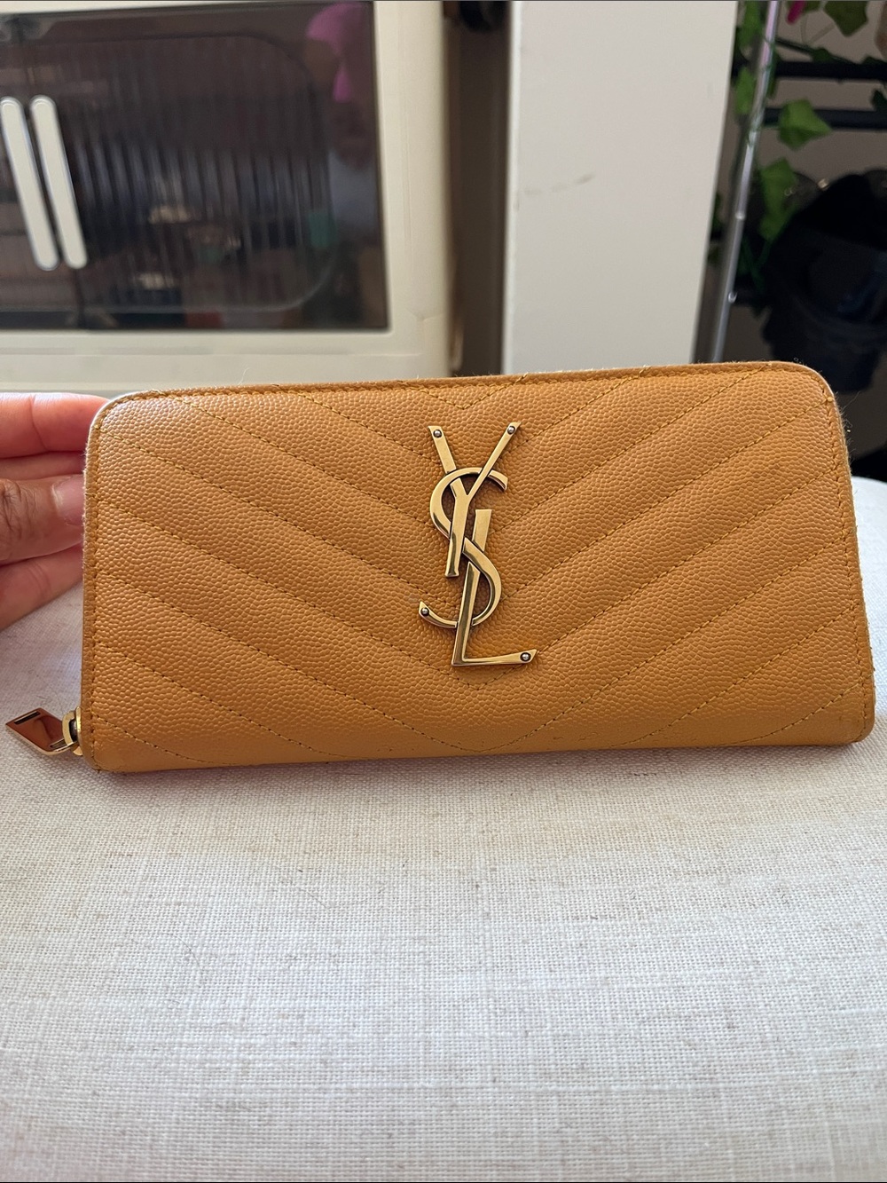 Saint Laurent Quilted Zip Wallet in Mustard Yellow with Gold YSL Logo - Picture 4 of 10